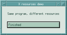 The same resource demo with green colours, wider spacing, the label Same program, different resources and a Finished button.