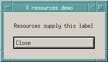 Resource demo with a neutral background, the label Resources supply this label and a Close button.